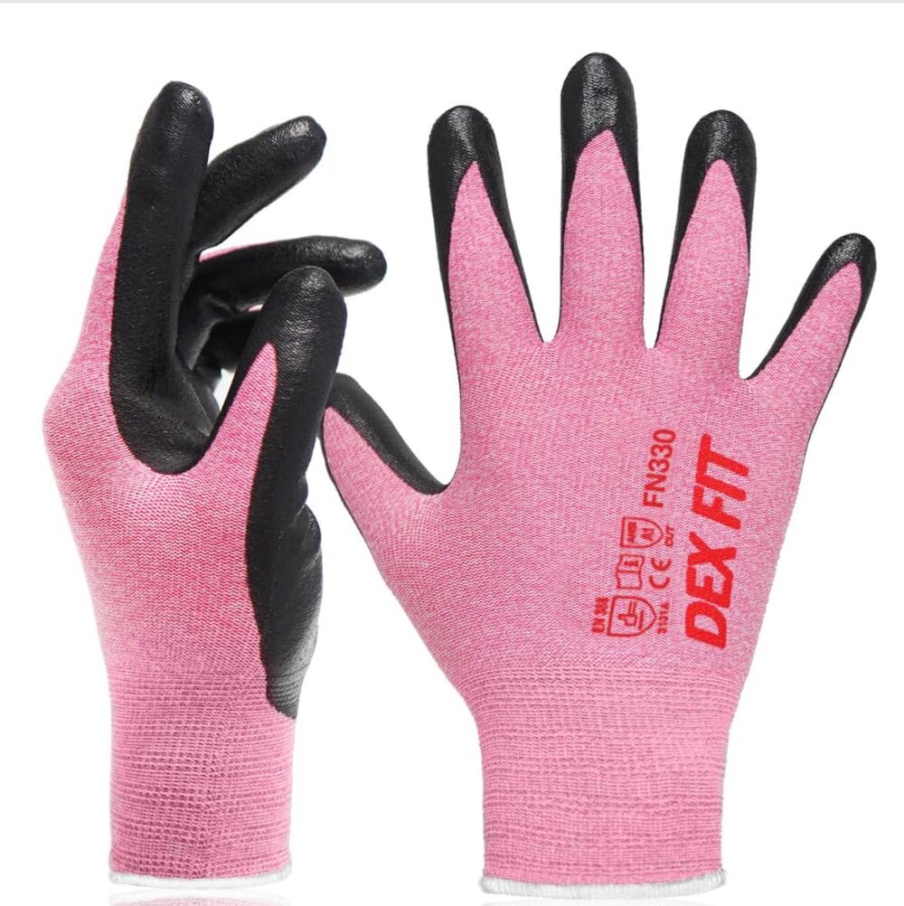 NWOT Dex Fit Fuego Nitrile Coated Gardening Pink Black Grip Gloves XS 3-Pack